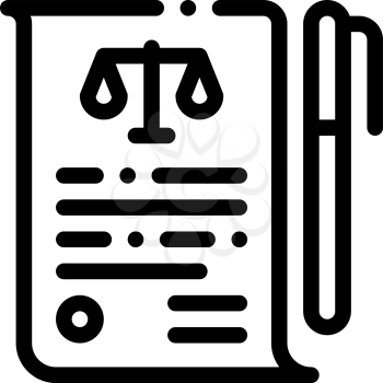Sheet of Paper and Pen in Court Law And Judgement Icon Vector Thin Line. Contour Illustration