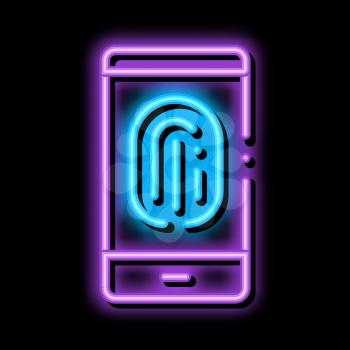 Scan Fingerprint in Phone neon light sign vector. Glowing bright icon Scan Fingerprint in Phone sign. transparent symbol illustration