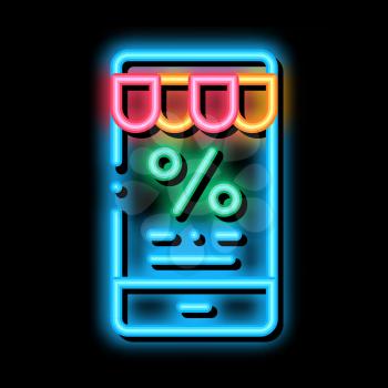 Phone Percent Message neon light sign vector. Glowing bright icon Phone Percent Message sign. transparent symbol illustration