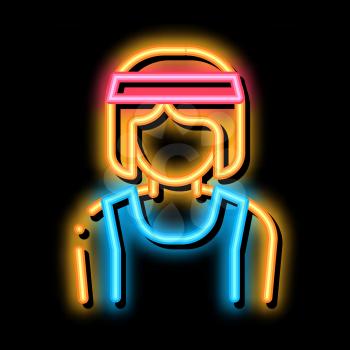 Female Athlete Sportsman neon light sign vector. Glowing bright icon Female Athlete Sportsman sign. transparent symbol illustration