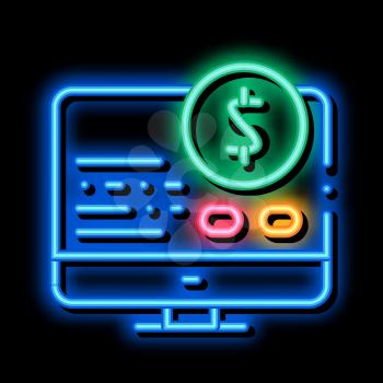 Money Report on Computer neon light sign vector. Glowing bright icon Money Report on Computer sign. transparent symbol illustration