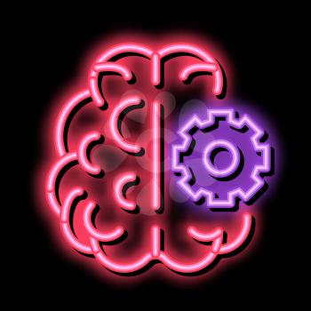 Brain And Mechanism Gear neon light sign vector. Glowing bright icon Brain And Mechanism Gear sign. transparent symbol illustration