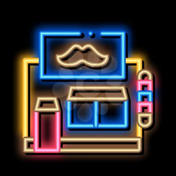 Barber Shop Building neon light sign vector. Glowing bright icon Barber Shop Building sign. transparent symbol illustration