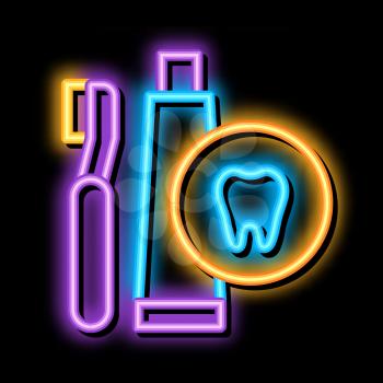 Toothbrush And Paste neon light sign vector. Glowing bright icon Toothbrush And Paste sign. transparent symbol illustration