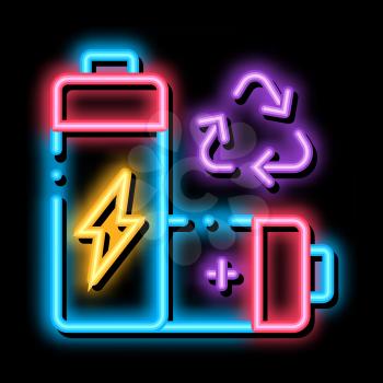 Recycling Battery neon light sign vector. Glowing bright icon Recycling Battery sign. transparent symbol illustration