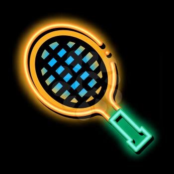 Tennis Racket neon light sign vector. Glowing bright icon Tennis Racket sign. transparent symbol illustration