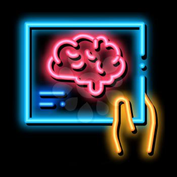 Hand Brain Photo neon light sign vector. Glowing bright icon Hand Brain Photo sign. transparent symbol illustration