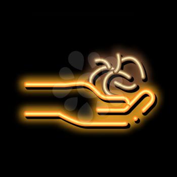 Hand Holding Hair neon light sign vector. Glowing bright icon Hand Holding Hair sign. transparent symbol illustration