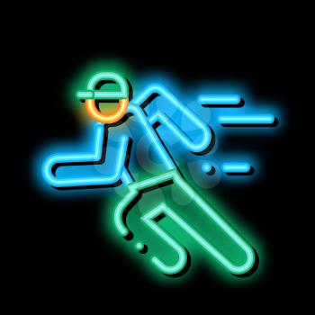Running Player neon light sign vector. Glowing bright icon Running Player isometric sign. transparent symbol illustration