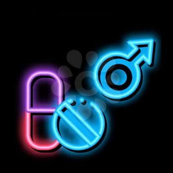 Pills Man Power neon light sign vector. Glowing bright icon Pills Man Power sign. transparent symbol illustration