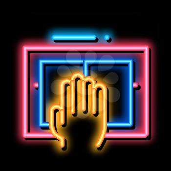 Hand Scanning neon light sign vector. Glowing bright icon Hand Scanning sign. transparent symbol illustration