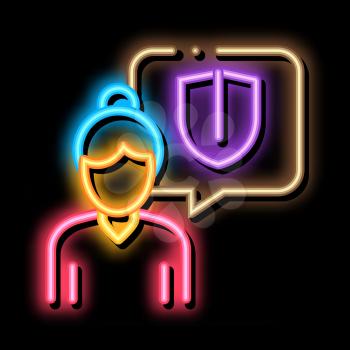 Old Woman Shield neon light sign vector. Glowing bright icon Old Woman Shield sign. transparent symbol illustration