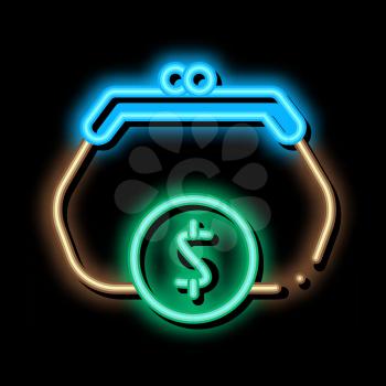 Wallet Coin Money neon light sign vector. Glowing bright icon Wallet Coin Money sign. transparent symbol illustration