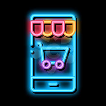 Shop Application neon light sign vector. Glowing bright icon Shop Application sign. transparent symbol illustration
