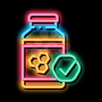 Honey Bottle neon light sign vector. Glowing bright icon Honey Bottle sign. transparent symbol illustration