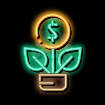 Plant Grow Coin neon light sign vector. Glowing bright icon Plant Grow Coin sign. transparent symbol illustration