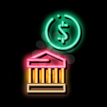 Building Coin neon light sign vector. Glowing bright icon Building Coin sign. transparent symbol illustration