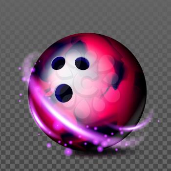 Bowling Ball Recreational Game Accessory Vector. Spherical Bowling Ball With Holes For Sportive Competition With Friends. Stylish Sphere With Abstract Light Template Realistic 3d Illustration