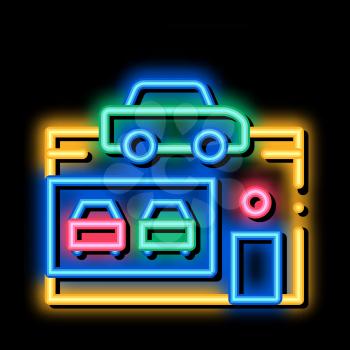 Car Dealer Shop neon light sign vector. Glowing bright icon Car Dealer Shop isometric sign. transparent symbol illustration