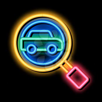Car Searching neon light sign vector. Glowing bright icon Car Searching isometric sign. transparent symbol illustration
