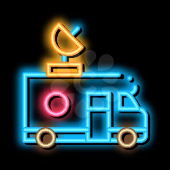 Reporter Truck neon light sign vector. Glowing bright icon Reporter Truck isometric sign. transparent symbol illustration