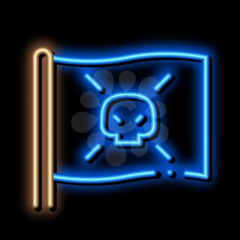 Pirate Flag neon light sign vector. Glowing bright icon Pirate Flag isometric sign. transparent symbol illustration