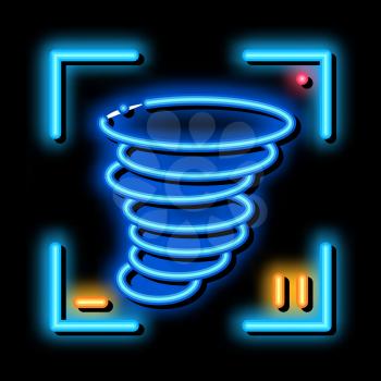 Video Tornado neon light sign vector. Glowing bright icon Video Tornado isometric sign. transparent symbol illustration