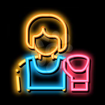 Boxer Woman neon light sign vector. Glowing bright icon Boxer Woman sign. transparent symbol illustration
