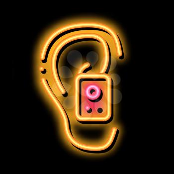 Earphone in Ear neon light sign vector. Glowing bright icon Earphone in Ear sign. transparent symbol illustration