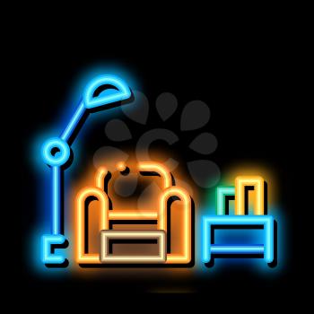 Reading Place with Lamp neon light sign vector. Glowing bright icon Reading Place with Lamp sign. transparent symbol illustration