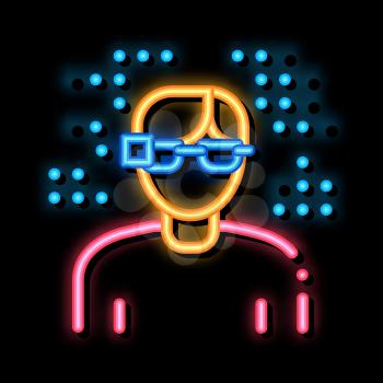 Man Smart Glasses neon light sign vector. Glowing bright icon Man Smart Glasses sign. transparent symbol illustration