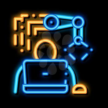 Programming Robot neon light sign vector. Glowing bright icon Programming Robot sign. transparent symbol illustration