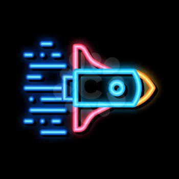 Rocket Fast Fly neon light sign vector. Glowing bright icon Rocket Fast Fly sign. transparent symbol illustration