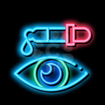 Eye Medicine Dropper Pipette neon light sign vector. Glowing bright icon Optometry Healthcare Eye Drop For Good Vision sign. transparent symbol illustration