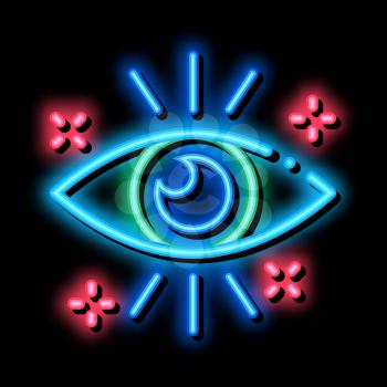 Healthy Human Eye Organ neon light sign vector. Glowing bright icon Health Good Looking Eyeball Cornea Concept Linear Pictogram. Ophthalmology sign. transparent symbol illustration