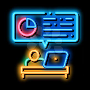 Statistician Assistant Work neon light sign vector. Glowing bright icon Manager Analytic Working With Laptop, Office Working Place sign. transparent symbol illustration