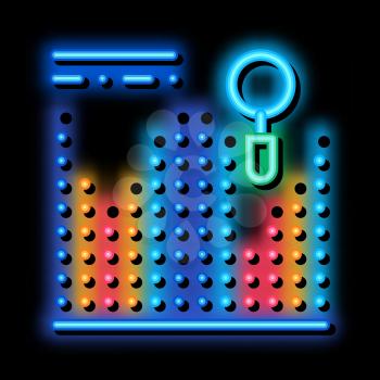 Statistician Market Research neon light sign vector. Glowing bright icon Points Scatter Plot Magnifier, Statistician Tracking Table sign. transparent symbol illustration
