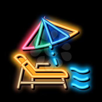 Deck Chair With Umbrella neon light sign vector. Glowing bright icon Thailand Vacation Beach Equipment Recliner With Umbrella sign. transparent symbol illustration