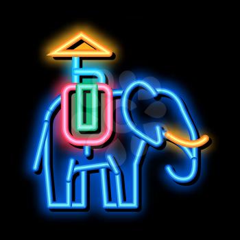 Elephant For Excursions neon light sign vector. Glowing bright icon Elephant Animal Traditional Thai Transport With Chair And Umbrella sign. transparent symbol illustration