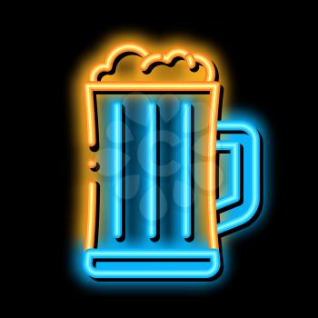 Foamy Beer Cup neon light sign vector. Glowing bright icon Foamy Beer Cup sign. transparent symbol illustration