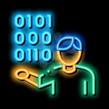 Human Binary Code neon light sign vector. Glowing bright icon Human Binary Code sign. transparent symbol illustration