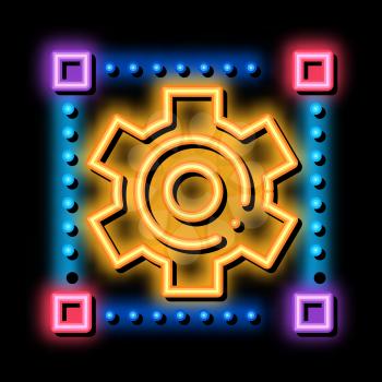 Mechanical Gear neon light sign vector. Glowing bright icon Mechanical Gear sign. transparent symbol illustration