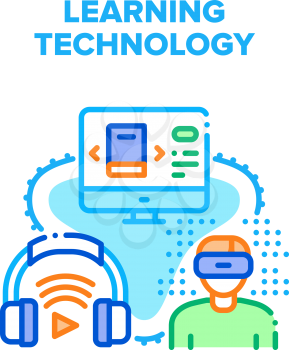 Online Learning Technology Vector Icon Concept. Educational Electronic Book, Audiobook And Vr Glasses With Interactive Video Or Game, Learning Technology. Device For Studying Color Illustration