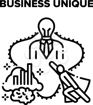 Business Unique Success Idea Vector Icon Concept. Businessman With Unique Notion Of Occupation And Startup, Analyzing Financial Risk And Planning Strategy. Entrepreneur Job Black Illustration