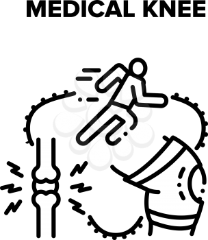 Medical Knee Trauma Treatment Vector Icon Concept. Medical Knee Sportsman Running Injury And Bandage For Treat, Leg Pain. Jogger Athlete Painful And Inflammation Black Illustration
