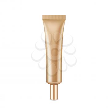 Make-up Beauty Cream Blank Tube Packaging Vector. Skincare Protective Lotion Elegant Tube Container With Golden Cap. Moisturizer Balm Gel Product Package Template Realistic 3d Illustration