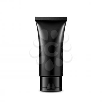 Shampoo Conditioner Blank Tube Packaging Vector. Body And Hair Care Hygienic Cosmetic Black Tube Container With Cap. Aromatic Gel Product Package Template Realistic 3d Illustration