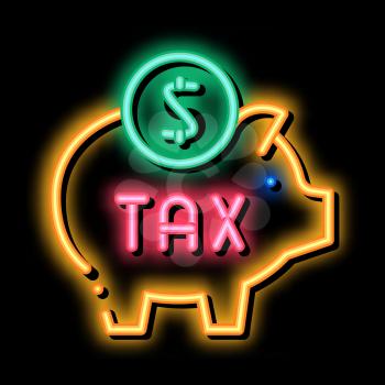 Tax Money Box neon light sign vector. Glowing bright icon Tax Money Box sign. transparent symbol illustration