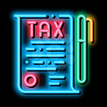 Tax Document Pen neon light sign vector. Glowing bright icon Tax Document Pen sign. transparent symbol illustration
