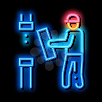 Man Change Pipe neon light sign vector. Glowing bright icon Man Change Pipe sign. transparent symbol illustration